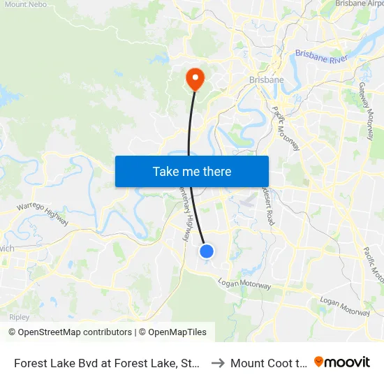 Forest Lake Bvd at Forest Lake, Stop B to Mount Coot tha map