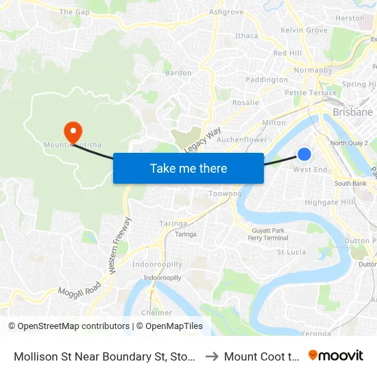 Mollison St Near Boundary St, Stop 5 to Mount Coot tha map
