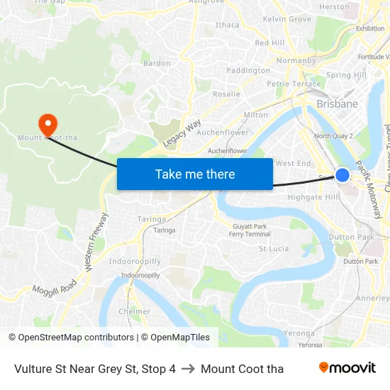 Vulture St Near Grey St, Stop 4 to Mount Coot tha map