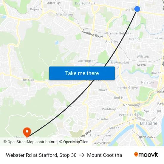 Webster Rd at Stafford, Stop 30 to Mount Coot tha map