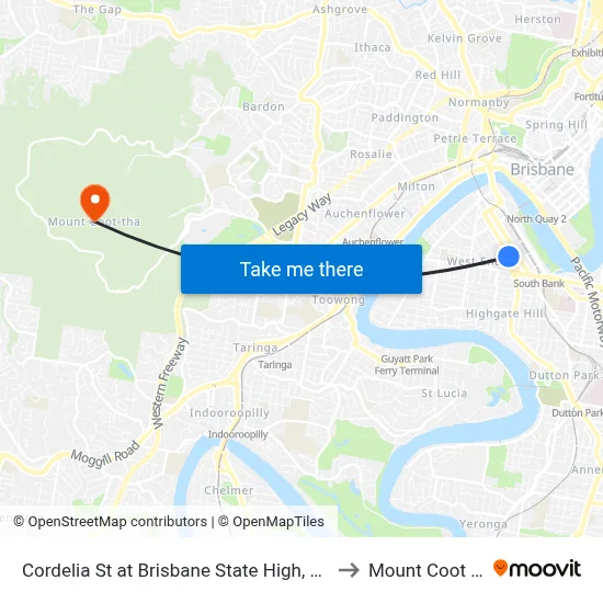 Cordelia St at Brisbane State High, Stop 3 to Mount Coot tha map