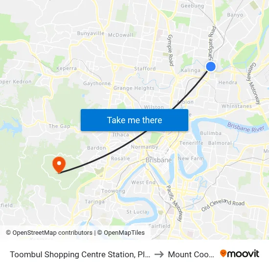 Toombul Shopping Centre Station, Platform A to Mount Coot tha map