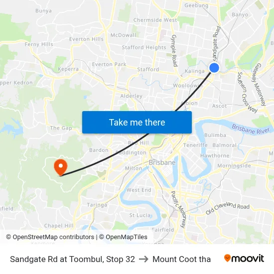 Sandgate Rd at Toombul, Stop 32 to Mount Coot tha map