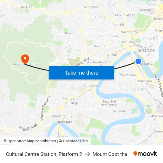 Cultural Centre Station, Platform 2 to Mount Coot tha map