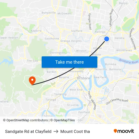 Sandgate Rd at Clayfield to Mount Coot tha map