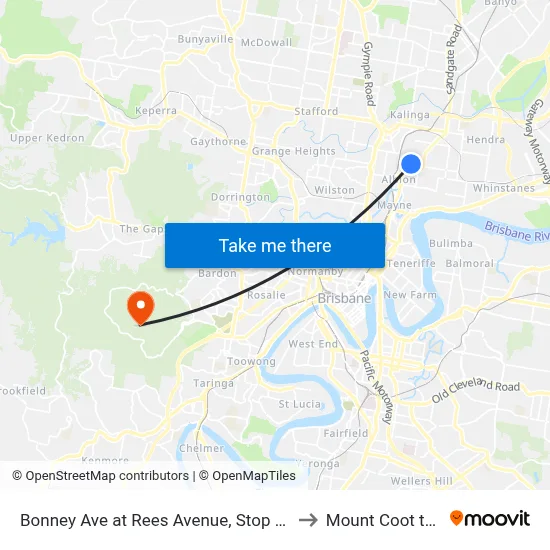 Bonney Ave at Rees Avenue, Stop 22 to Mount Coot tha map