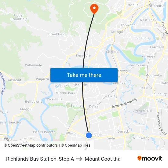 Richlands Bus Station, Stop A to Mount Coot tha map