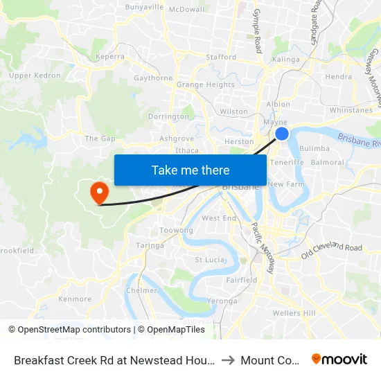 Breakfast Creek Rd at Newstead House, Stop 12 to Mount Coot tha map