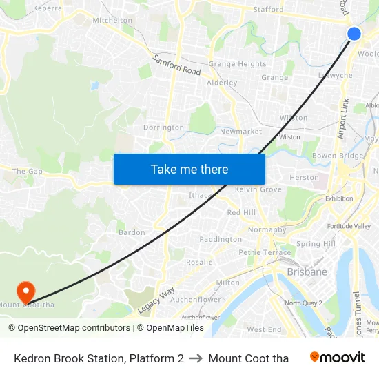 Kedron Brook Station, Platform 2 to Mount Coot tha map