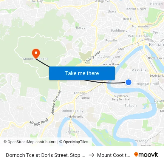 Dornoch Tce at Doris Street, Stop 17 to Mount Coot tha map