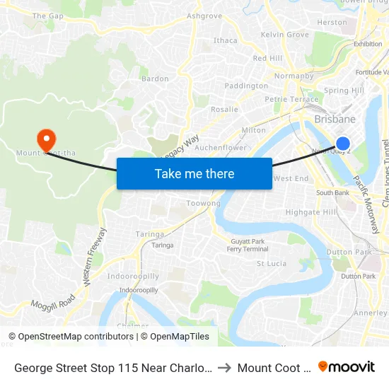 George Street Stop 115 Near Charlotte St to Mount Coot tha map