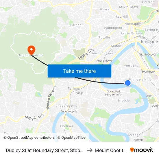 Dudley St at Boundary Street, Stop 24 to Mount Coot tha map
