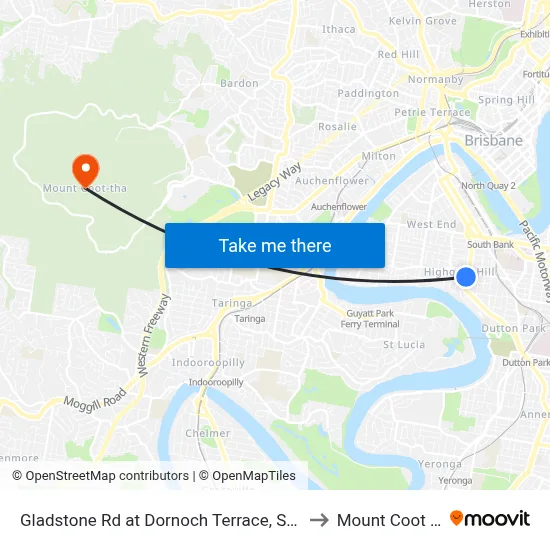Gladstone Rd at Dornoch Terrace, Stop 11 to Mount Coot tha map