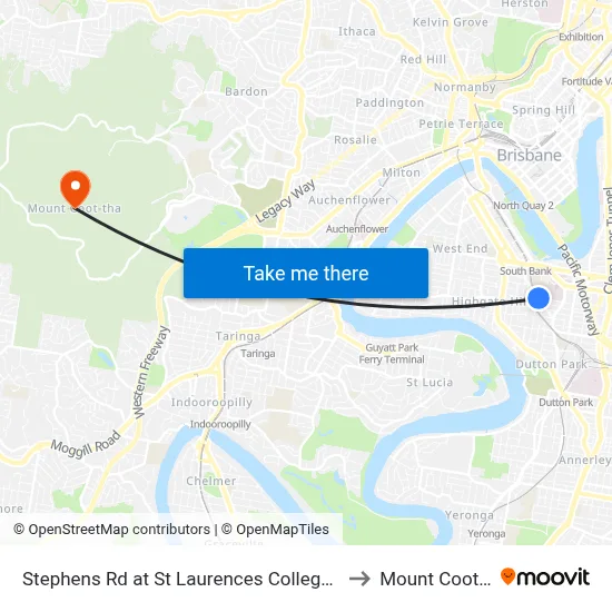 Stephens Rd at St Laurences College, Stop 7 to Mount Coot tha map