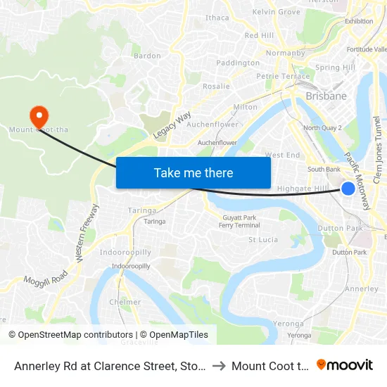Annerley Rd at Clarence Street, Stop 7 to Mount Coot tha map