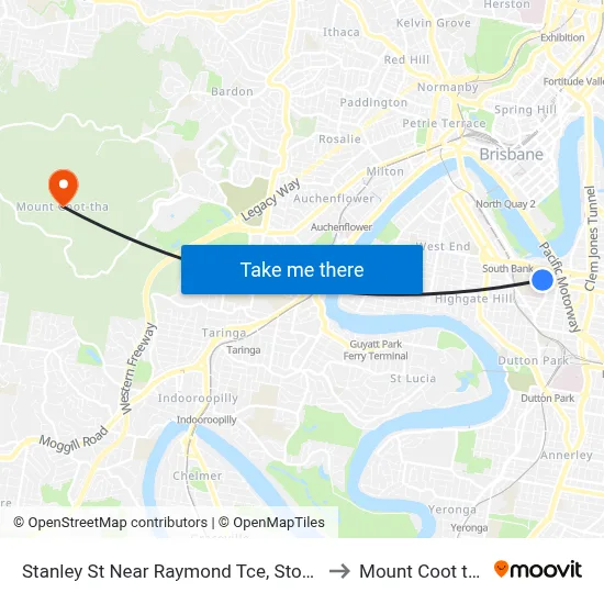 Stanley St Near Raymond Tce, Stop 6 to Mount Coot tha map