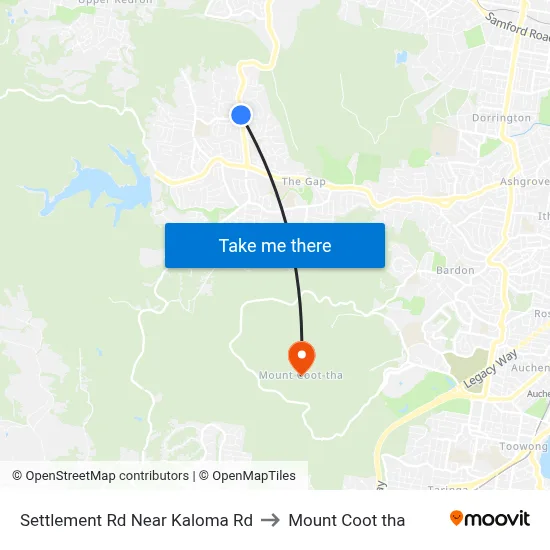 Settlement Rd Near Kaloma Rd to Mount Coot tha map