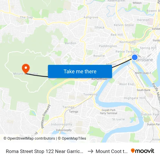 Roma Street Stop 122 Near Garrick St to Mount Coot tha map