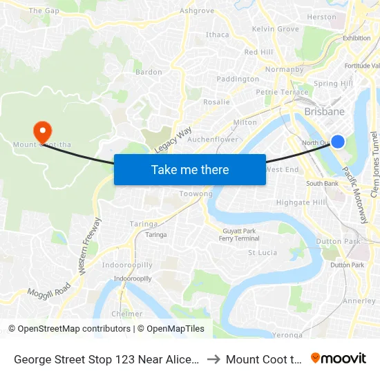George Street Stop 123 Near Alice St to Mount Coot tha map