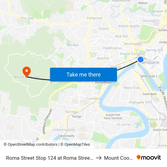 Roma Street Stop 124 at Roma Street Station to Mount Coot tha map