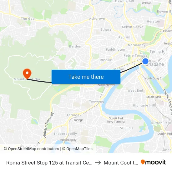 Roma Street Stop 125 at Transit Centre to Mount Coot tha map