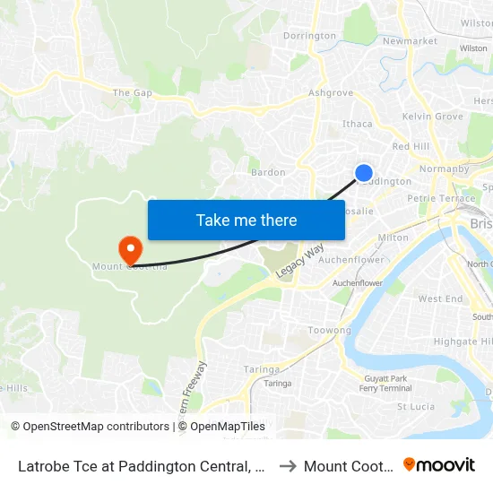Latrobe Tce at Paddington Central, Stop 10 to Mount Coot tha map