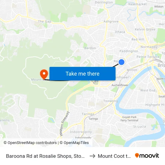 Baroona Rd at Rosalie Shops, Stop 9 to Mount Coot tha map