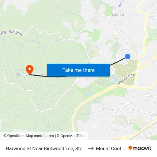 Harwood St Near Birdwood Tce, Stop 28a to Mount Coot tha map