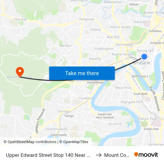 Upper Edward Street Stop 140 Near Wickham Tce to Mount Coot tha map