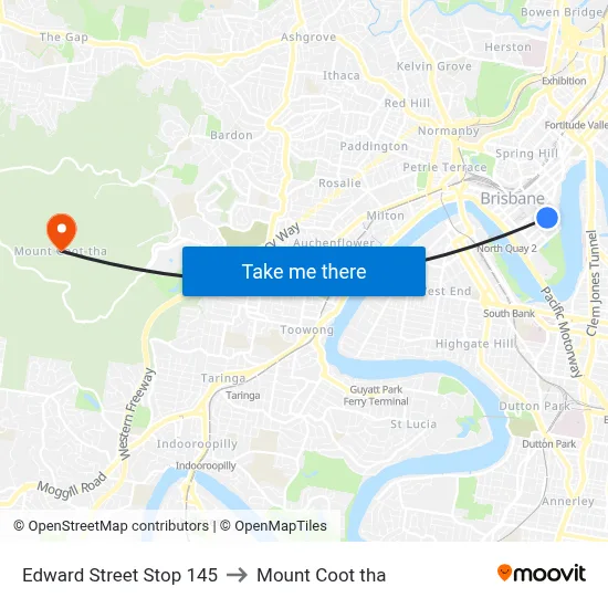 Edward Street Stop 145 to Mount Coot tha map