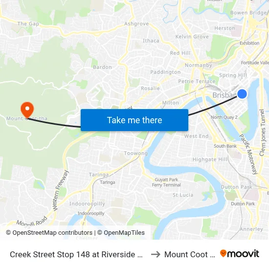 Creek Street Stop 148 at Riverside Centre to Mount Coot tha map