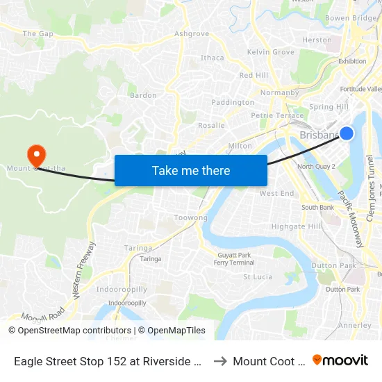 Eagle Street Stop 152 at Riverside Centre to Mount Coot tha map