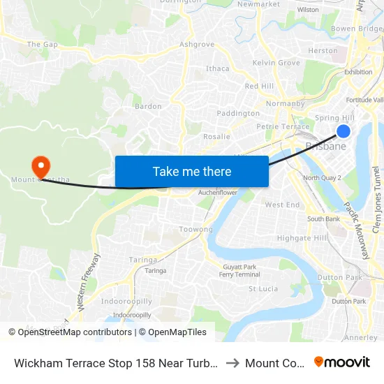 Wickham Terrace Stop 158 Near Turbot St, Stand A to Mount Coot tha map
