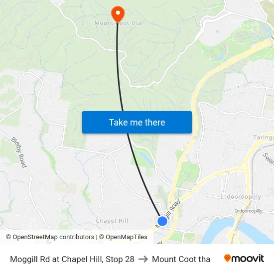 Moggill Rd at Chapel Hill, Stop 28 to Mount Coot tha map