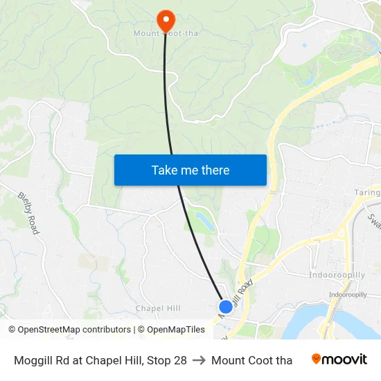 Moggill Rd at Chapel Hill, Stop 28 to Mount Coot tha map