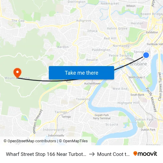Wharf Street Stop 166 Near Turbot St to Mount Coot tha map
