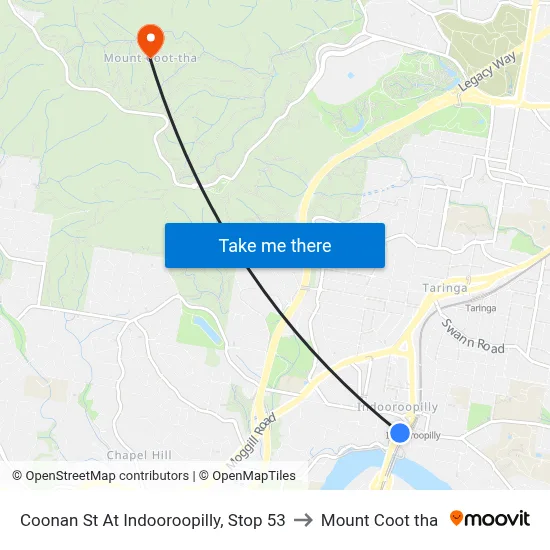 Coonan St At Indooroopilly, Stop 53 to Mount Coot tha map