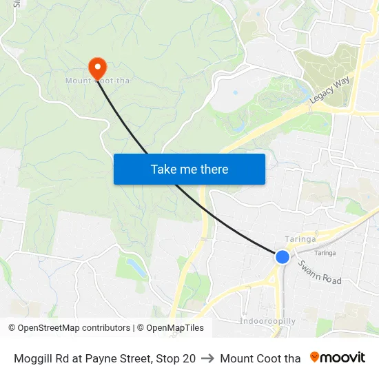 Moggill Rd at Payne Street, Stop 20 to Mount Coot tha map
