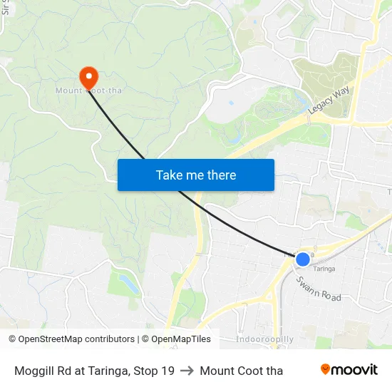 Moggill Rd at Taringa, Stop 19 to Mount Coot tha map
