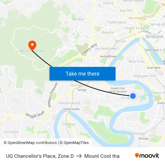 UQ Chancellor's Place, Zone D to Mount Coot tha map