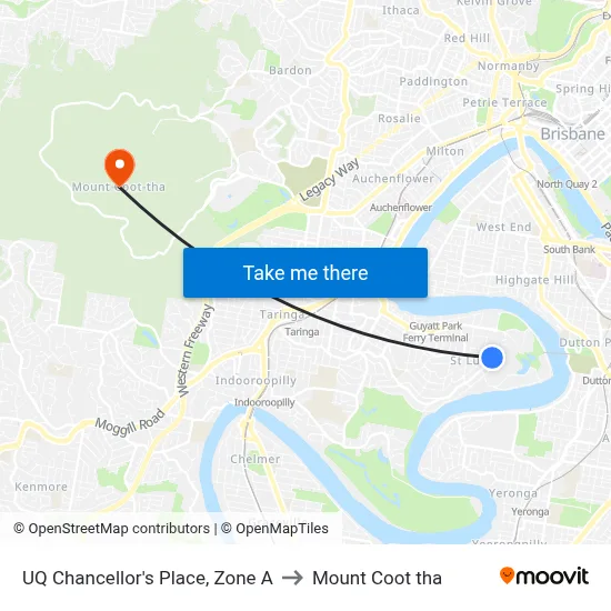 UQ Chancellor's Place, Zone A to Mount Coot tha map