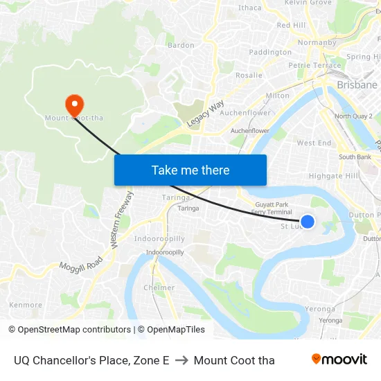 UQ Chancellor's Place, Zone E to Mount Coot tha map