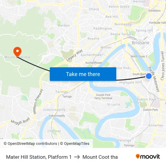 Mater Hill Station, Platform 1 to Mount Coot tha map