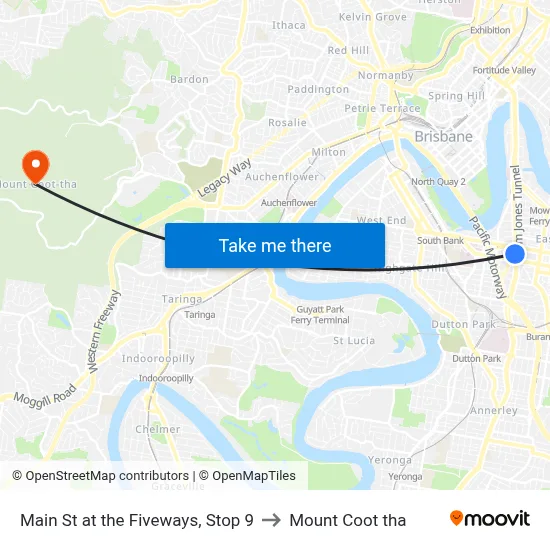 Main St at the Fiveways, Stop 9 to Mount Coot tha map