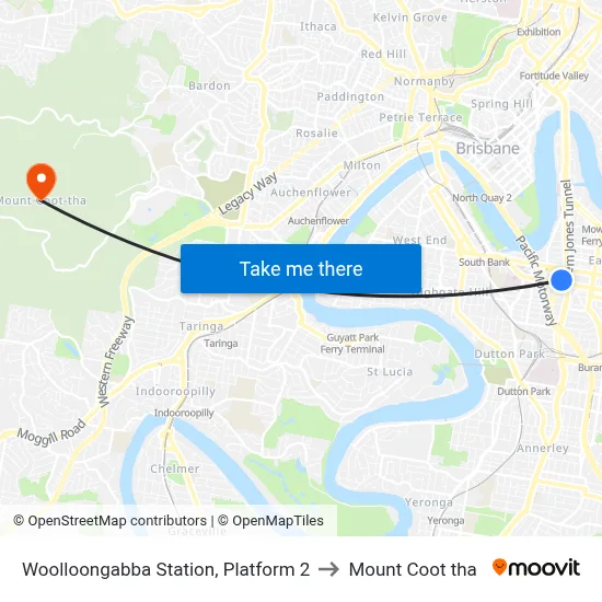 Woolloongabba Station, Platform 2 to Mount Coot tha map