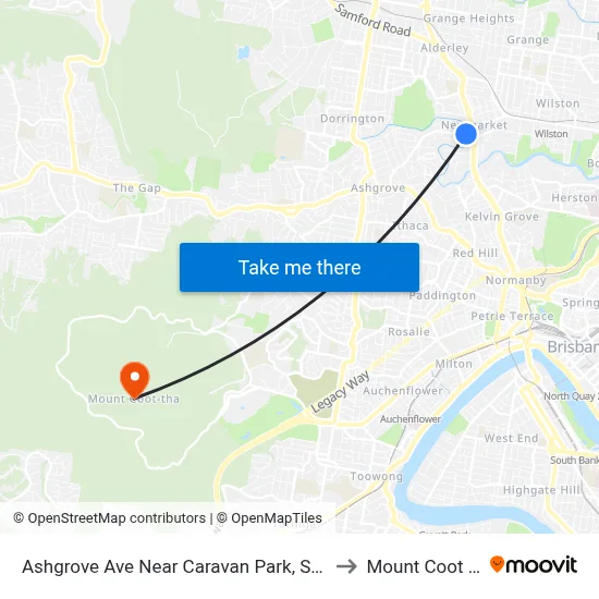 Ashgrove Ave Near Caravan Park, Stop 20 to Mount Coot tha map