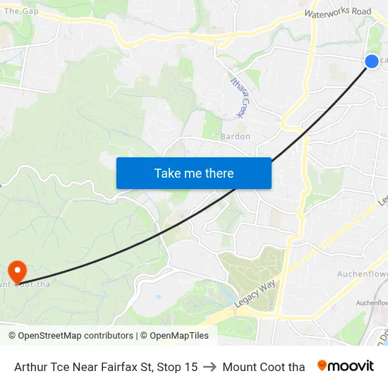 Arthur Tce Near Fairfax St, Stop 15 to Mount Coot tha map