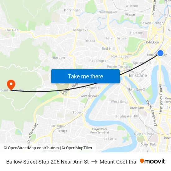 Ballow Street Stop 206 Near Ann St to Mount Coot tha map