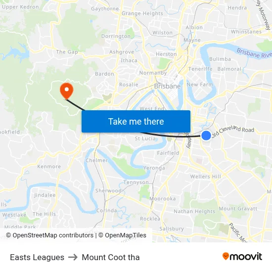 Easts Leagues to Mount Coot tha map
