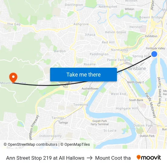 Ann Street Stop 219 at All Hallows to Mount Coot tha map